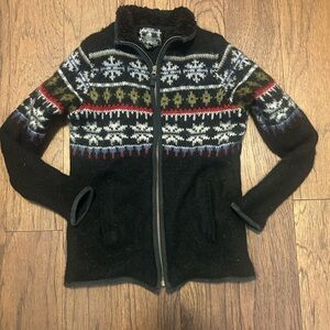 Lost Horizons Black Fair Isle Zip-Up Wool Sweater